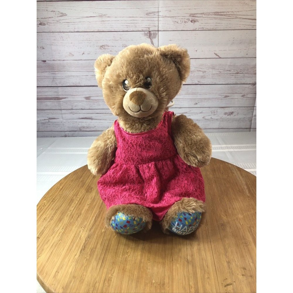 Build A Bear 16” HAPPY BIRTHDAY Brown Teddy Bear Plush Stuffed Toy w/ Pink dress